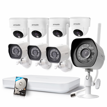 Zmodo 8 Channel 1080p HDMI NVR System Wireless 4 x Outdoor 720p HD + 4 x Indoor Wide Angle Wireless Security Camera System 500GB Hard Drive, Cloud Service Available