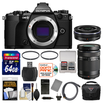 Olympus OM-D E-M5 Mark II Micro 4/3 Digital Camera Body (Black) with 14-42mm EZ & 40-150mm Lenses + 64GB Card + Case + Battery/Charger + Kit