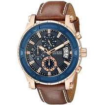 Đồng hồ GUESS Men's Brown and Rose Gold-Tone Leather Sport Watch