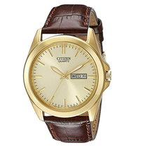 Đồng hồ Citizen Men's Goldtone Watch With Brown Leather Strap