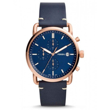 Đồng hồ Fossil Men's Blue Leather Rose Gold Stainless Steel Watch FS5404