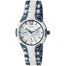 Đồng hồ GUESS Women's U0556L9 Sporty Blue Watch with White Dial, Crystal-Accented Bezel and White Center Link Pilot Buckle