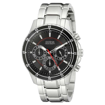 Đồng hồ GUESS Men's U0676G1 Silver-Tone Chronograph Watch with Black Dial