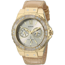 Đồng hồ GUESS Women's U0775L2 Sporty Gold-Tone Stainless Steel Watch with Multi-function Dial and Tan Strap Buckle