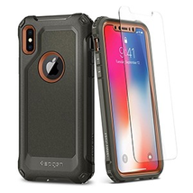 Spigen Pro Guard Case w/ Tempered Glass for Apple iPhone X - Army Green