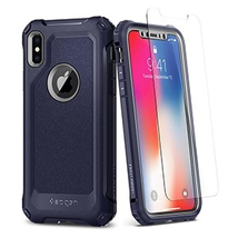 Spigen Pro Guard Case w/ Tempered Glass for Apple iPhone X - Midnight Blue