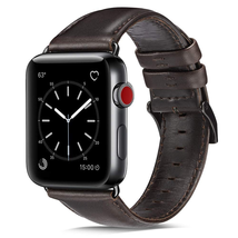 Dây da OUHENG cho đồng hồ Apple Watch Band 42mm 44mm, Brownish Black Band with Black Adapter