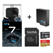 Máy quay GoPro Hero 7 Black Action Camera Battery + Sandisk 32GB MicroSDHC U3 and Polaroid 8GB Memory Card