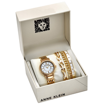 Anne Klein White Mother of Pearl Crystal Dial Ladies Watch Set ANK/3400WTST