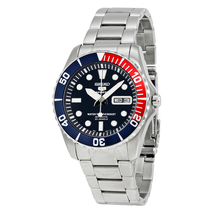 Seiko 5 Dark Blue Dial Diver Stainless Steel Automatic Pepsi Bezel Men's Watch SNZF15