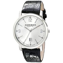 Akribos XXIV Silver Dial Black Leather Quartz Men's Watch AK780SS