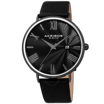 Akribos XXIV Waves Black Dial Black Leather Men's Watch AK1041BK
