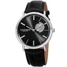 Akribos XXIV Essential Black Dial Men's Leather Watch AK848SSB