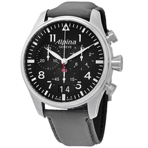 Alpina Startimer Pilot Black Dial Grey Leather Men's Watch AL372B4S6 AL-372B4S6