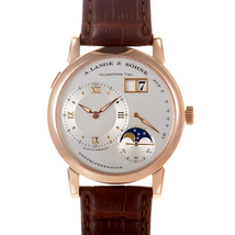 A. Lange & Sohne Moonphase Silver Dial Black Leather Strap Men's Watch 109.032