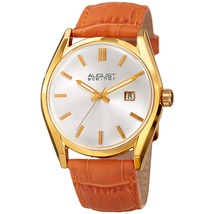 August Steiner Silver Dial Ladies Orange Leather Watch AS8221OR