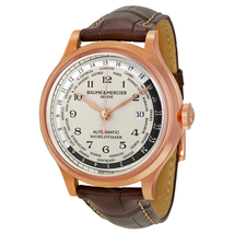 Baume et Mercier Baume And Mercier Capeland Worldtimer Beige Dial 18kt Rose Gold Brown Leather Men's Watch 10107