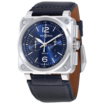 Bell and Ross Aviation Blue Dial Automatic Men's Leather Watch BR0394-BLU-ST/SCA