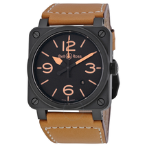 Bell and Ross Heritage Ceramic Black Dial Tan Leather Men's Watch BR0392-CERAM-HER BR0392-HERITAGE-CE