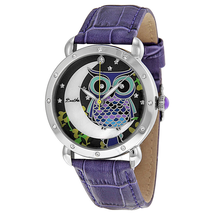 Bertha Ashley Owl and Moon Mother of Pearl Dial Purple Leather Ladies Watch GIOGFAG006