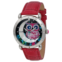 Bertha Ashley Owl and Moon Mother of Pearl Dial Red Leather Ladies Watch GIOGFAG005