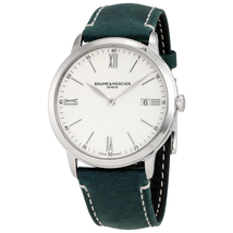 Baume et Mercier Classima White Dial Men's Green Leather Watch 10388