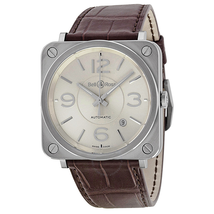 Bell and Ross Officer Silver Dial Brown Alligator Leather Men's Watch BRS-OFF-SIL BRS92-SI-ST/SCR