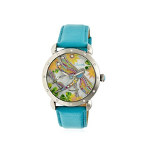 Bertha Jennifer Mother of Pearl Dragonfly Dial Turquoise Leather Ladies Watch BTHBR5001
