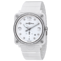 Bell and Ross Aviation White Diamond Dial Ladies Ceramic Watch BRS-WHITE-DIA-C