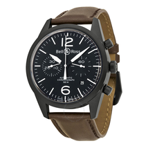 Bell and Ross Black Dial Chronograph Brown Leather Automatic Men's Watch BRV126-BL-CA-SCA BRV126-BL-CA/SCADNR
