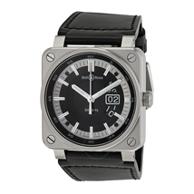 Bell and Ross Aviation Automatic Black Dial Square Black Leather Men's Watch BR0396-SI-ST