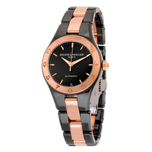 Baume et Mercier Linea Black Dial Ceramic and Rose Gold-Plated Stainless Steel Automatic Ladies Watch MOA 10069