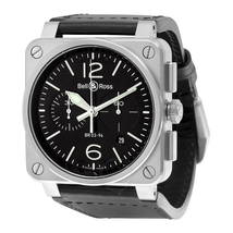 Bell and Ross Aviation Automatic Black Dial Black Leather Men's Watch BR0394-BL-SI/SCA