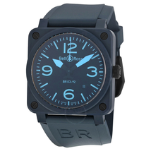Bell and Ross Black Dial Automatic Blue Rubber Men's Watch BR0392-CREAM-BLUE BR0392-CERAM-BLUE