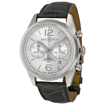 Bell and Ross Vintage Officer Silver Dial Stainless Steel Grey Leather Men's Watch BRG126-WH-ST-SCR BRG126-WH-ST/SCR