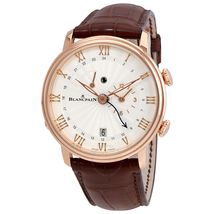 Blancpain Villeret Reveil 18kt Rose Gold GMT Alarm Stamped Flinque Opaline Dial Men's Watch 6640-3642-55B