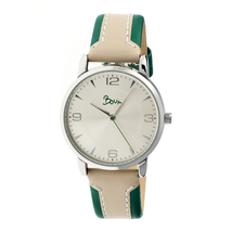 Boum Contraire Silver Dial Green and Beige Leather Ladies Watch BM2204