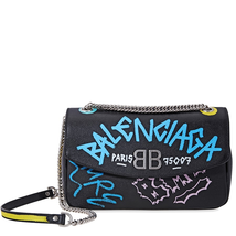 Balenciaga Graffiti Printed Crossbody Bag- Black/Blue 5169210OTAN-8486