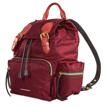 Burberry The Medium Rucksack in Technical Nylon and Leather- Crimson 4059489