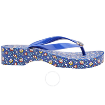 Tory Burch Ladies Wedge Flip Flops Blueberry Printed Cut-Out Sandals 46006-405