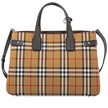 Burberry Medium Banner in Vintage Check and Leather- Black 4076953