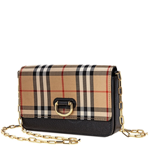 Burberry Mini Vintage Check and Leather D-ring Bag- Black 8009530