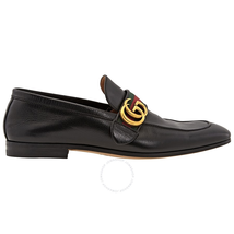 Gucci Men's Black Leather Loafer with GG Web 428609 D3VN0 1060