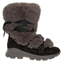 UGG Ladies Black and Brown Misty Fur with Straps Boots 1095429 SEL