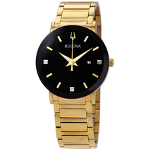 Bulova Diamond Black Dial Yellow Gold-tone Men's Watch 97D116