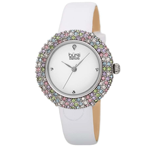 Burgi Ladies Diamond Colored Swarovski Crystal Sparkling Bezel Leather Strap Watch BUR227WT