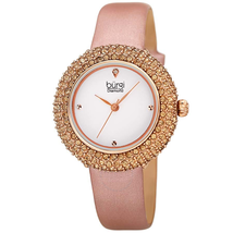 Burgi Ladies Diamond Colored Swarovski Crystal Sparkling Bezel Leather Strap Watch BUR227RG