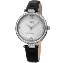 Burgi Ladies Engraved Argyle Diamond Dial Genuine Leather Strap Watch BUR222BK