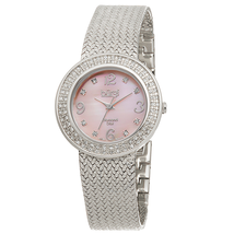 Burgi Silver-Tone Brass Pink Mother of Pearl Diamond Dial Ladies Watch BUR097SS