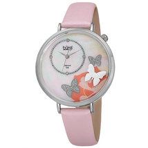 Burgi Mother Of Pearl Butterfly Dial Ladies Leather Watch BUR158PK